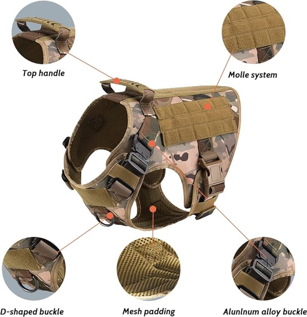 Dog Harness - Tactical Dog Harness - Camouflage Print - Anti-Pull Harness - Extra Control - XL