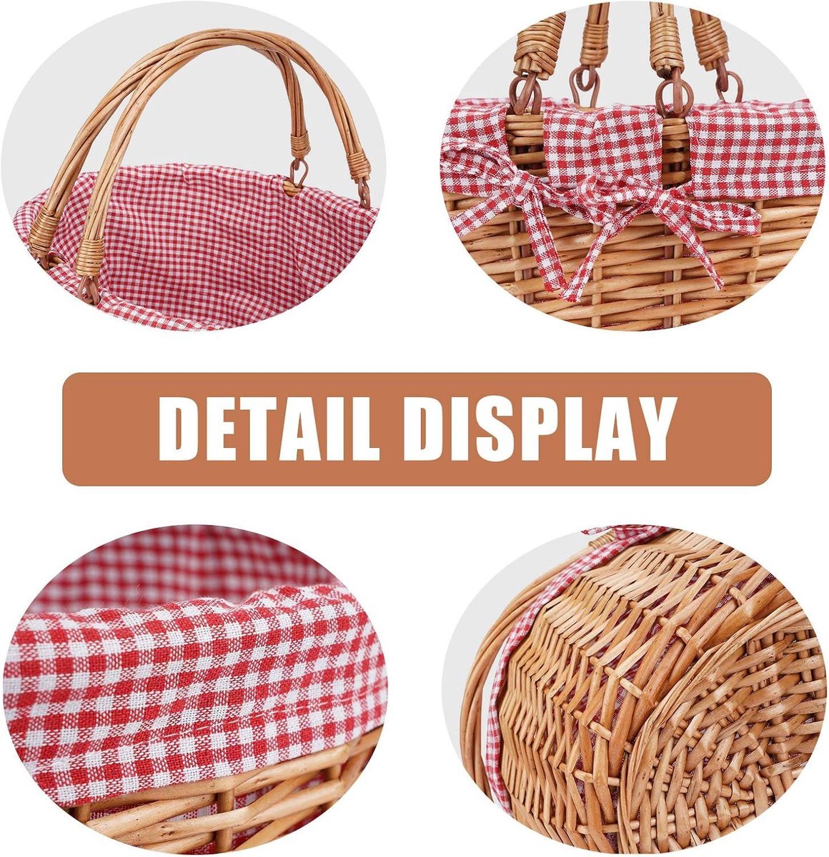 Double Folding Handle Wicker Picnic Basket - Hand-Woven Willow Picnic Basket for Easter - Easter Egg, Candy, Bath Toy Storage