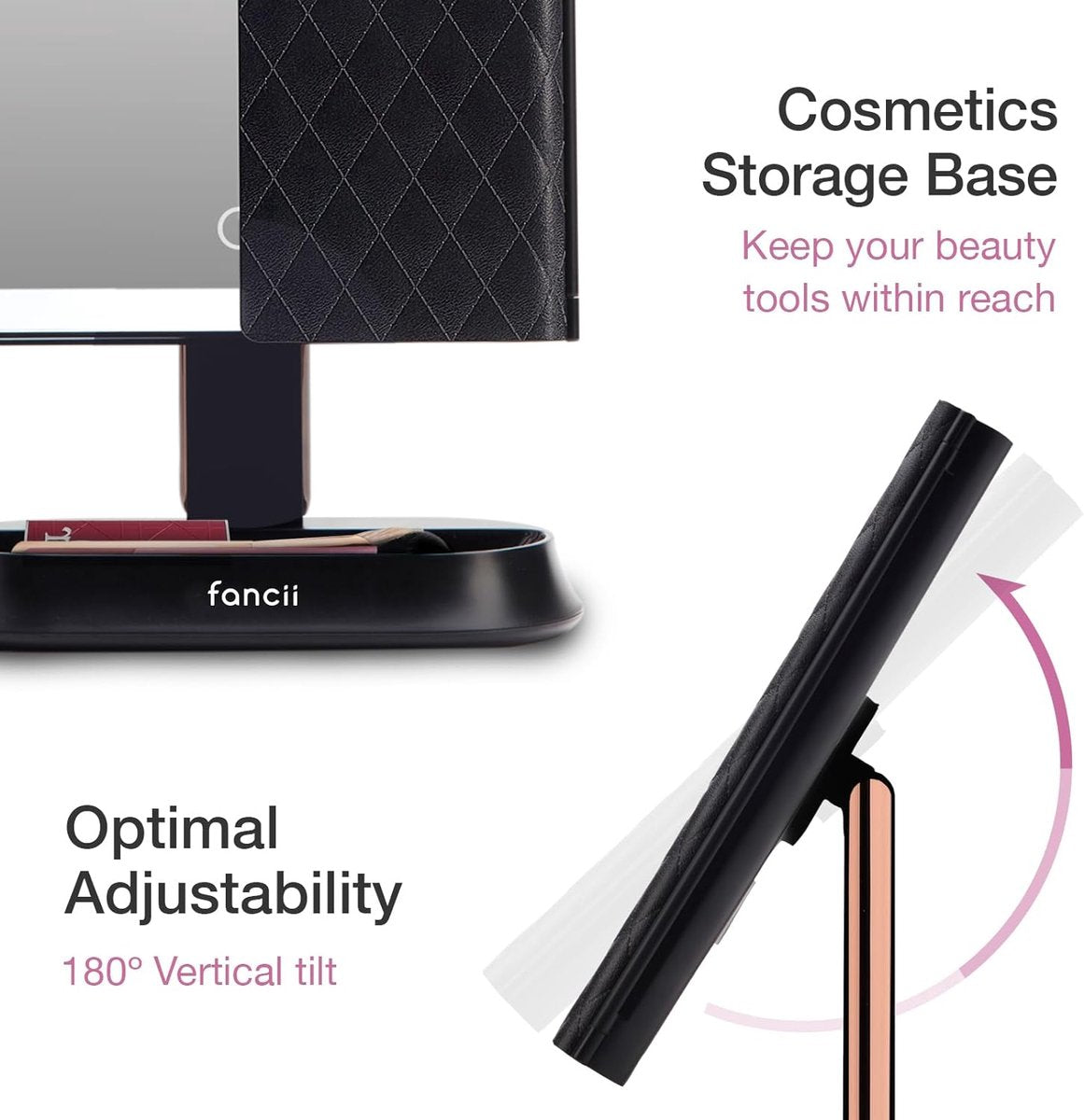 Makeup Mirror with Natural LED Light and 5x & 7x Magnification - Three-Sided Makeup Mirror with Dimmable Lighting Touch Screen Stand - Sora (Black)