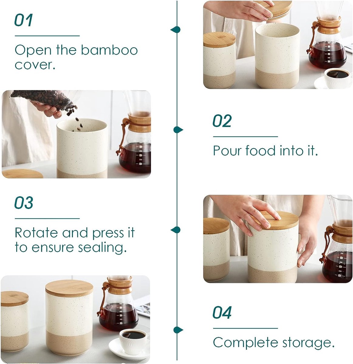 Ceramische voorraadpotten met luchtdichte deksels, opslagcontainers 2400 ml/1250 ml/600 ml, duurzame keukenopbergers voor koffie, suiker, thee, granen, meel, kruiden, beige