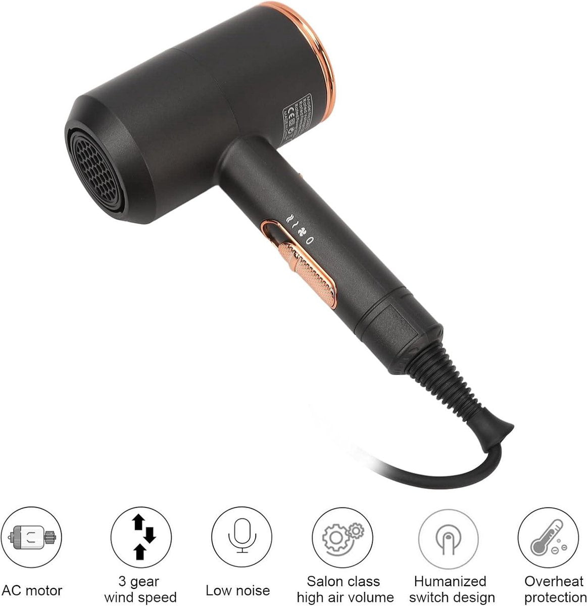 2000 W Ionische Föhn met concentrator en diffuser - versterkt krullen en golven - vermindert pluis - professionele draagbare reisföhn - normale en krullende haardroger
