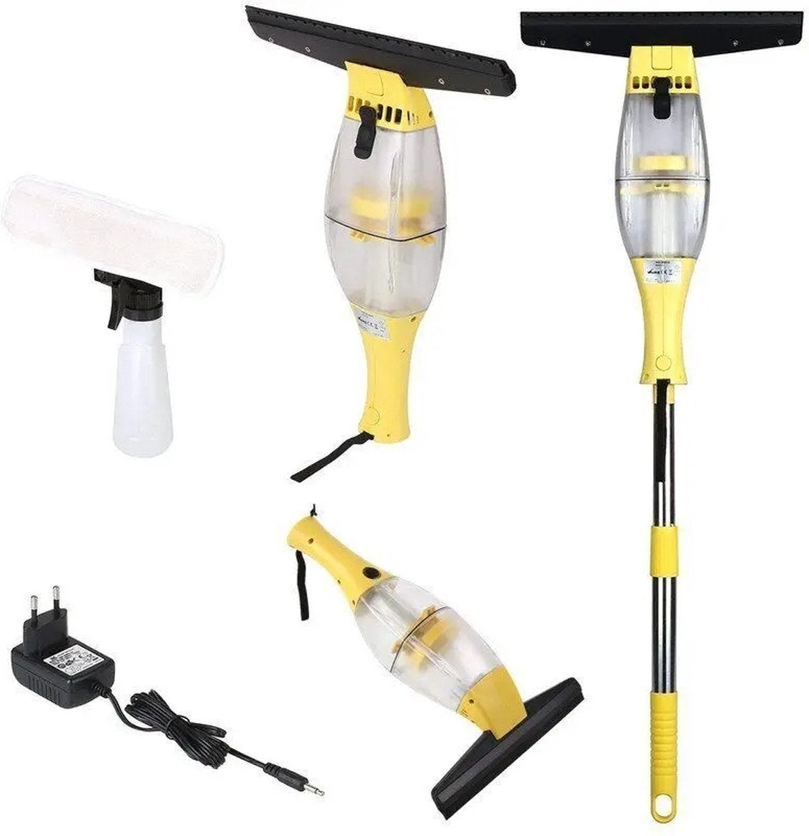 Nique Ruitenreiniger - Telescopische Ramenwasser - Ramenwisser - Ramenwasser met steel - Elektrische ruitenreiniger - Met spuitfles - 28 cm mes - Geschikt voor tafel, tegels, spiegels en glas - Geel