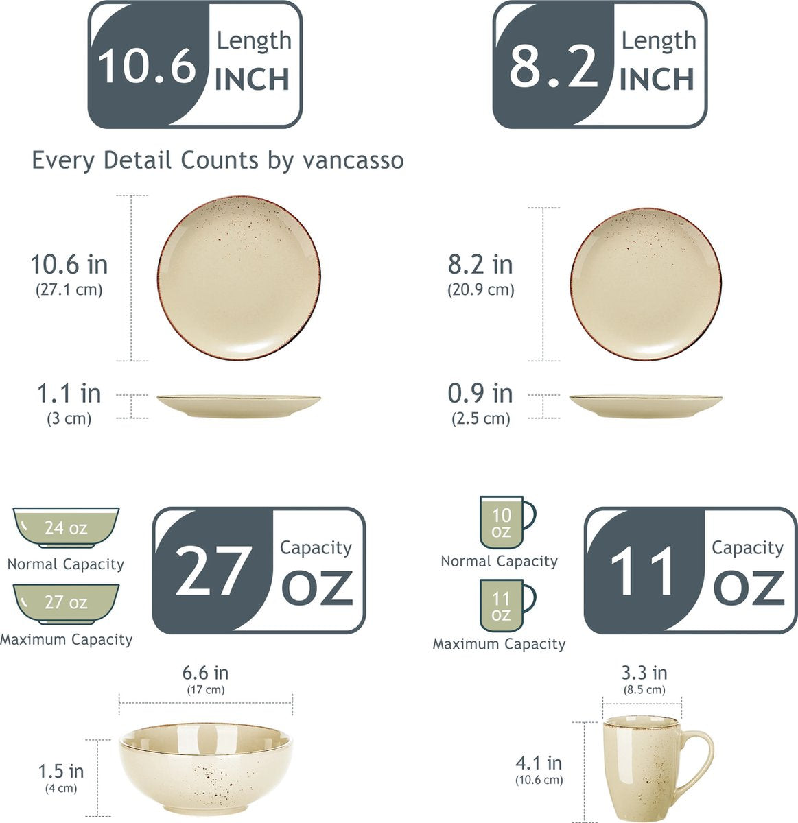 Diner set - Diner sets - 8-person dinner set - Beige - Porcelain - 32-piece dinnerware - Dinner plate - Dessert plate - Bowl - Mug