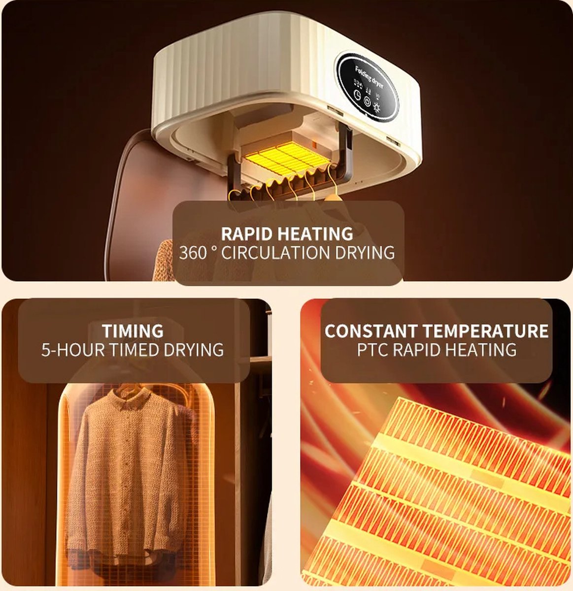Multifunctional Dryer - Electric Clothes Dryer - Portable Compact Foldable Clothes Dryer - Time Setting