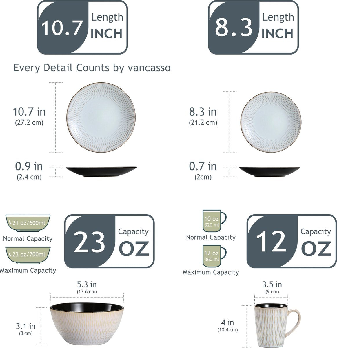 Serviesset - Serviessets - Serviesset 8 personen - Grijs Reliëf - Porselein - 32-Delig Servies - Dinerbord - Dessertbord - Kom - Mok