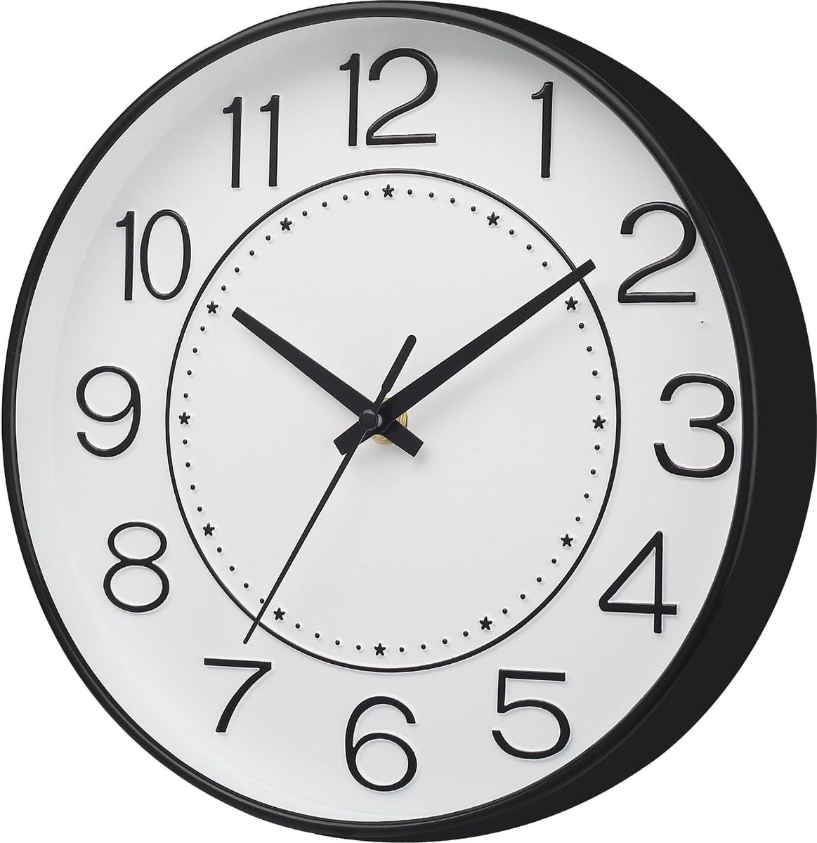 Wandklok 25,5 cm Stille Niet-Tikkende Ronde Wanddecoratie, Wandklokken voor Woonkamer Keuken Kantoor (Wit Zwart)