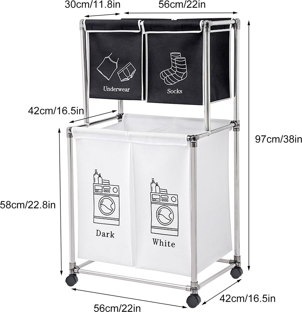 Laundry basket with 4 compartments, 200 liter laundry box with wheels, foldable large laundry basket, laundry sorter Laundry sorting system Laundry basket for laundry room, bedroom, nursery