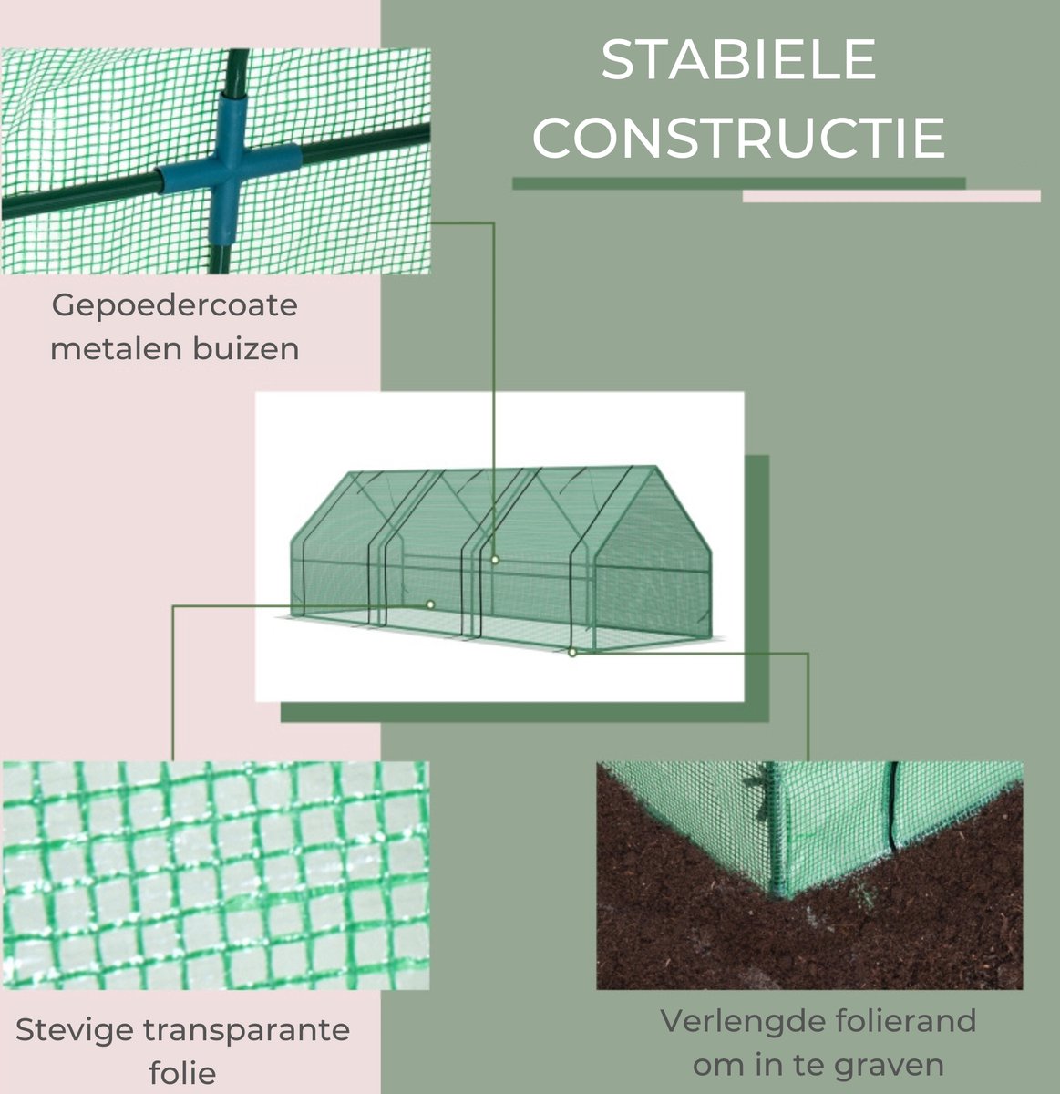 Tunnelkas - Tuinkas - Kweekkas - Broeikas - Kweektent - Kas - 270 x 90 x 90 cm - Groen