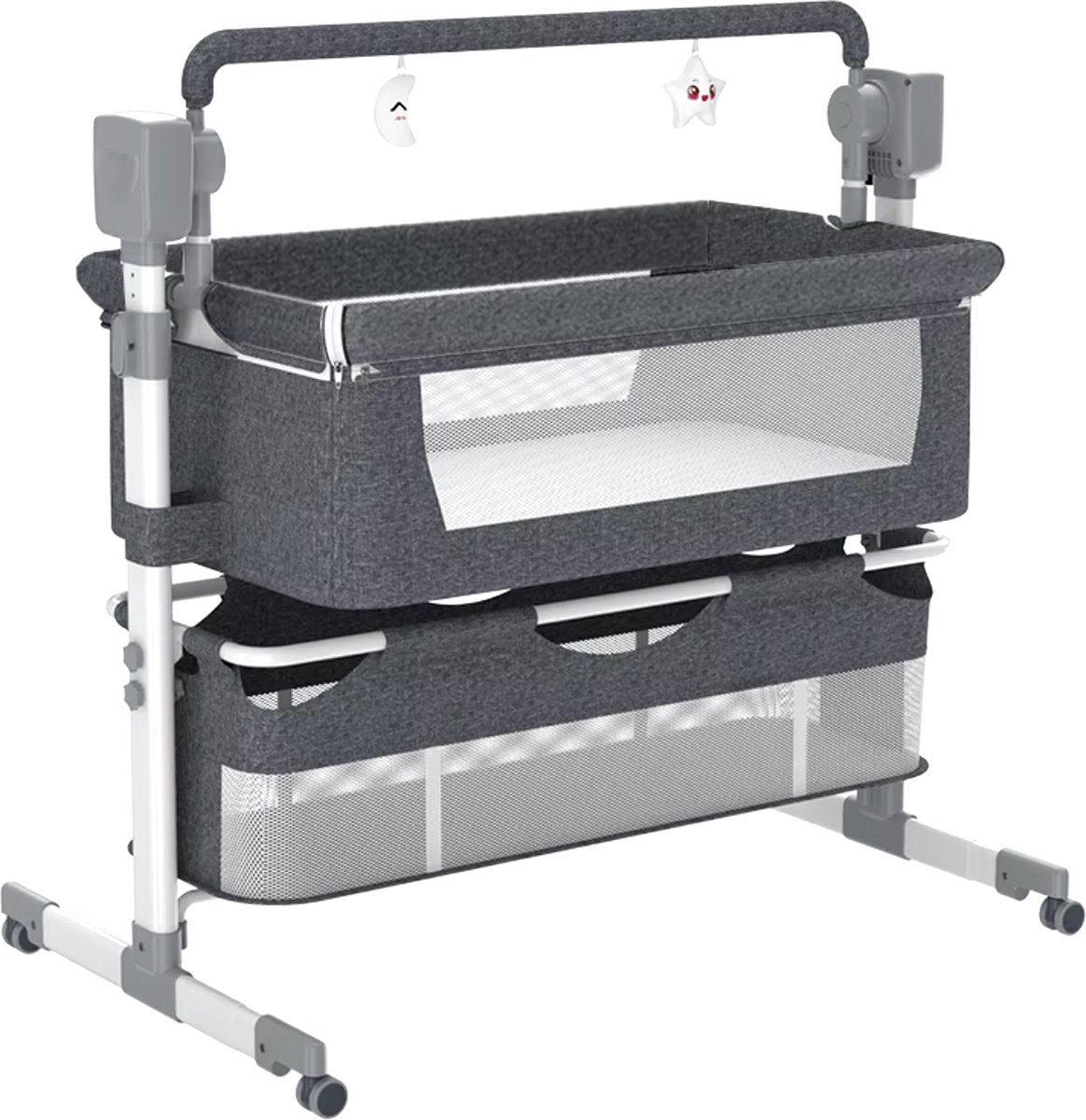 J&R Baby Crib - Electric baby crib - Bassinet - Baby bed - Cot - Bluetooth - Portable - Mobile - Mosquito net - Grey