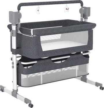 J&R Babybed - Elektrisch babybed - Wieg - Baby bedje - Ledikant - Bluetooth - Verplaatsbaar - Draagbaar - Klamboe - Grijs