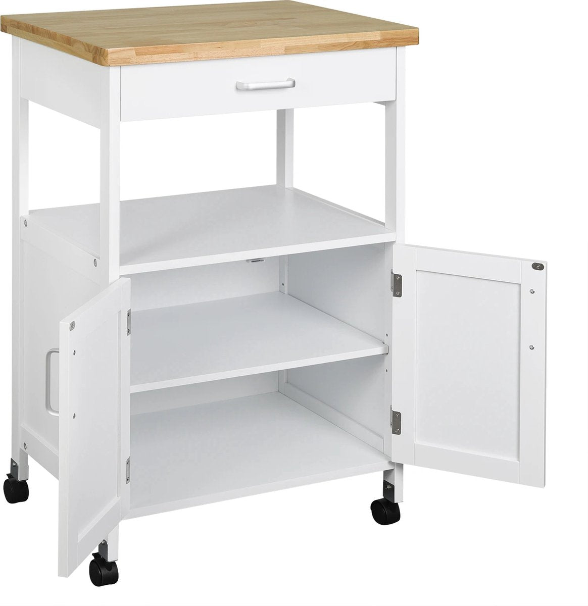 Kitchen trolley - With wheels - Side table - Serving trolley - Trolley for Kitchen - Spice rack - Storage rack - White - Oak