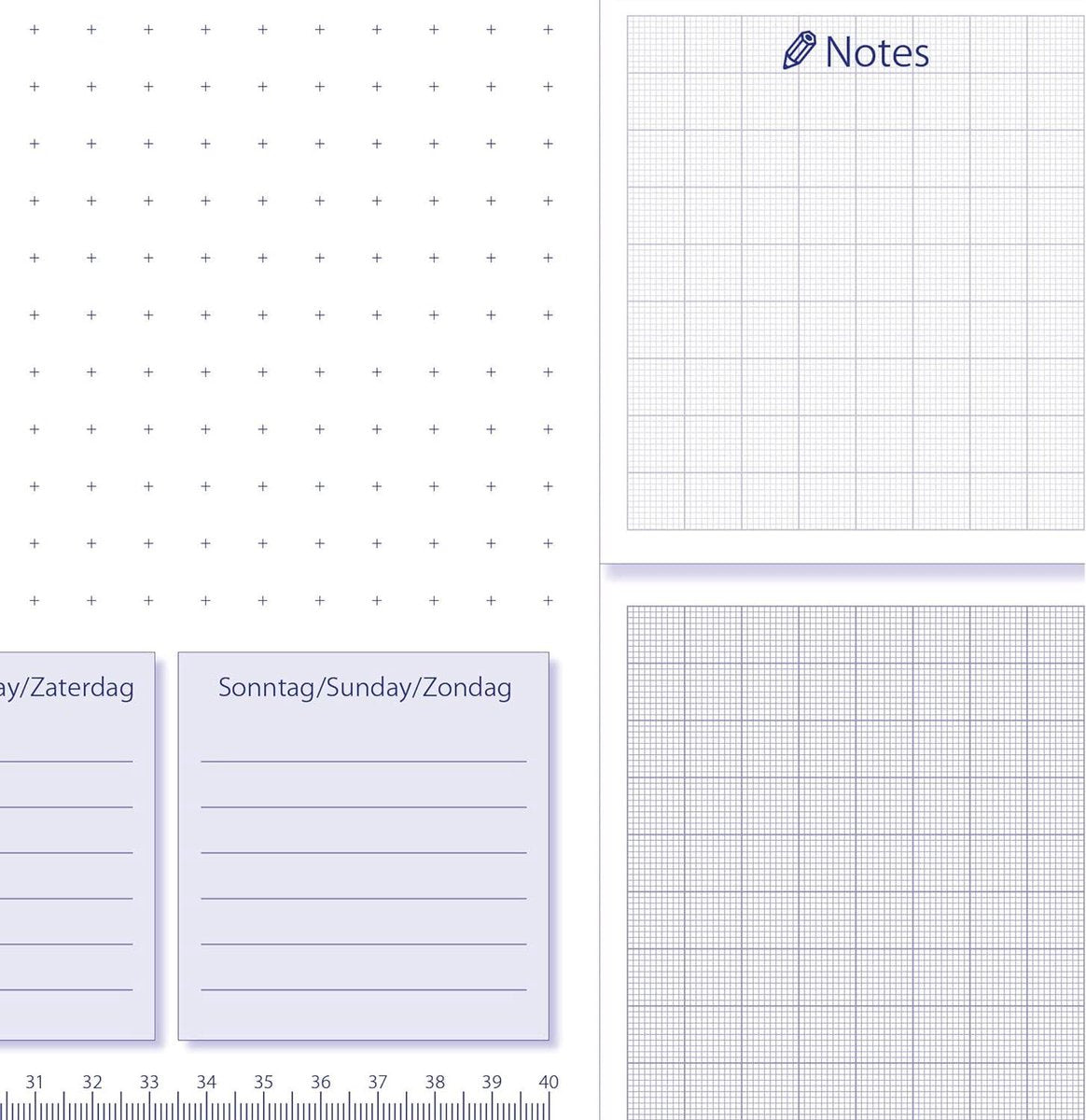 Papieren bureauonderlegger met 3-jarige kalender en weekplanner A2 (595 x 41 cm) 80 g/m² 30 vellen 2 stuks. bureaulegger