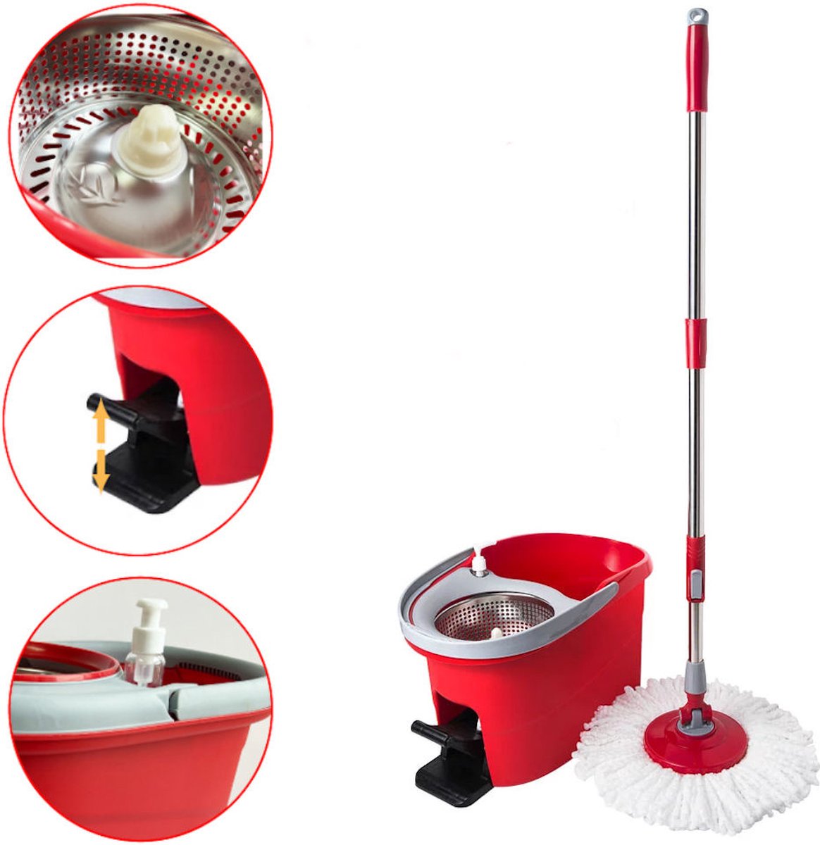 Decopatent® Vloermopsysteem met emmer en pedaal - Mopset - Schoonmaken van vloer - Vloermop dweil met dweilemmer en lange steel