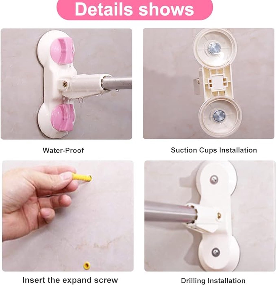 Curved Shower Curtain Rod Corner No Drilling with Suction Cups Shower Rod Bath Curtain Rails Stainless Steel, for Bathtub Shower Bathroom Dressing Room, 115.5 x 115.5
