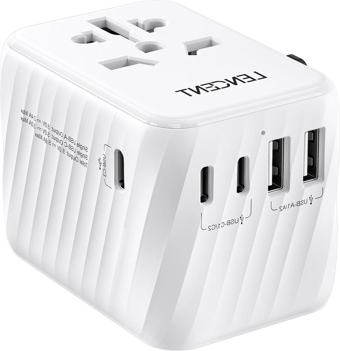 Universal Travel Adapter Worldwide - 5.6A 3 USB C and 2 USB A Ports - International Travel Plug Adapter for 200+ Countries