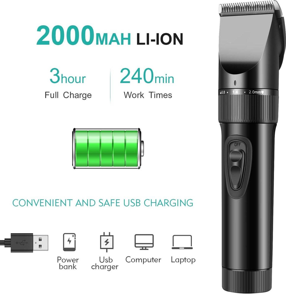 Baardtrimmer professionele tondeuse - tondeuse voor mannen - precisietrimmer voor mannen - lange tondeuse - scheerapparaatset voor kinderen - gezinnen - USB oplaadbaar Baardtrimmer