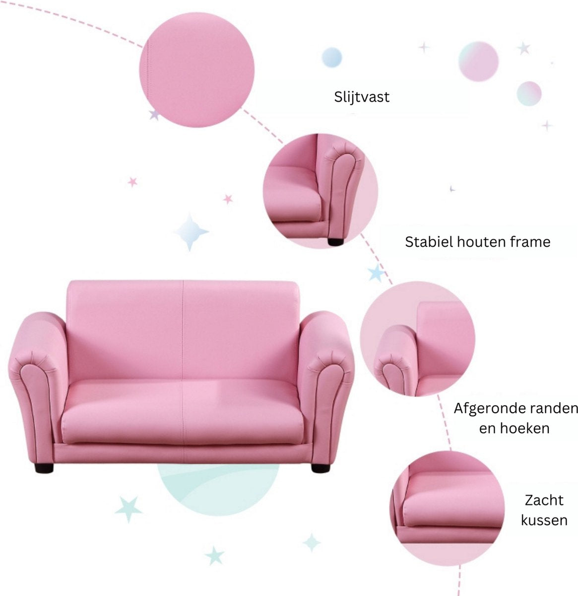 Kinderbank met Hocker - Kinderfauteuil - Kinderzetel - Kindermeubels - Zitbank - Roze - 83 x 42 x 41 cm
