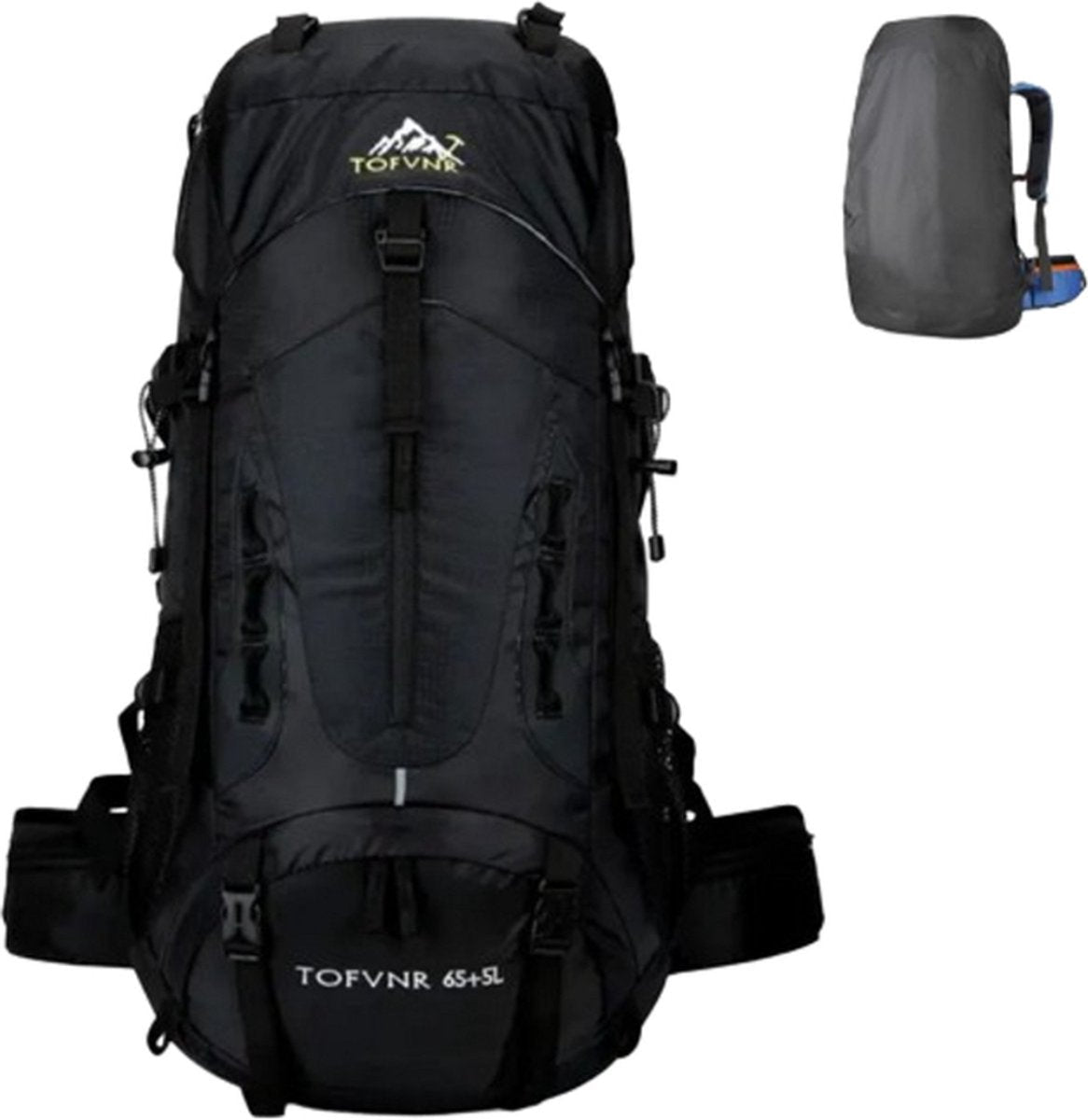 E-Shop4u® - 70L - Rugzakken - Rugzak - Wandelrugzak - Kampeerrugzak - Wandelen - Trekking - Rugzak - Zwart - Lichtgewicht - Nylon - Waterbestendig - Duurzaam - Groot - Rugzak Organizer