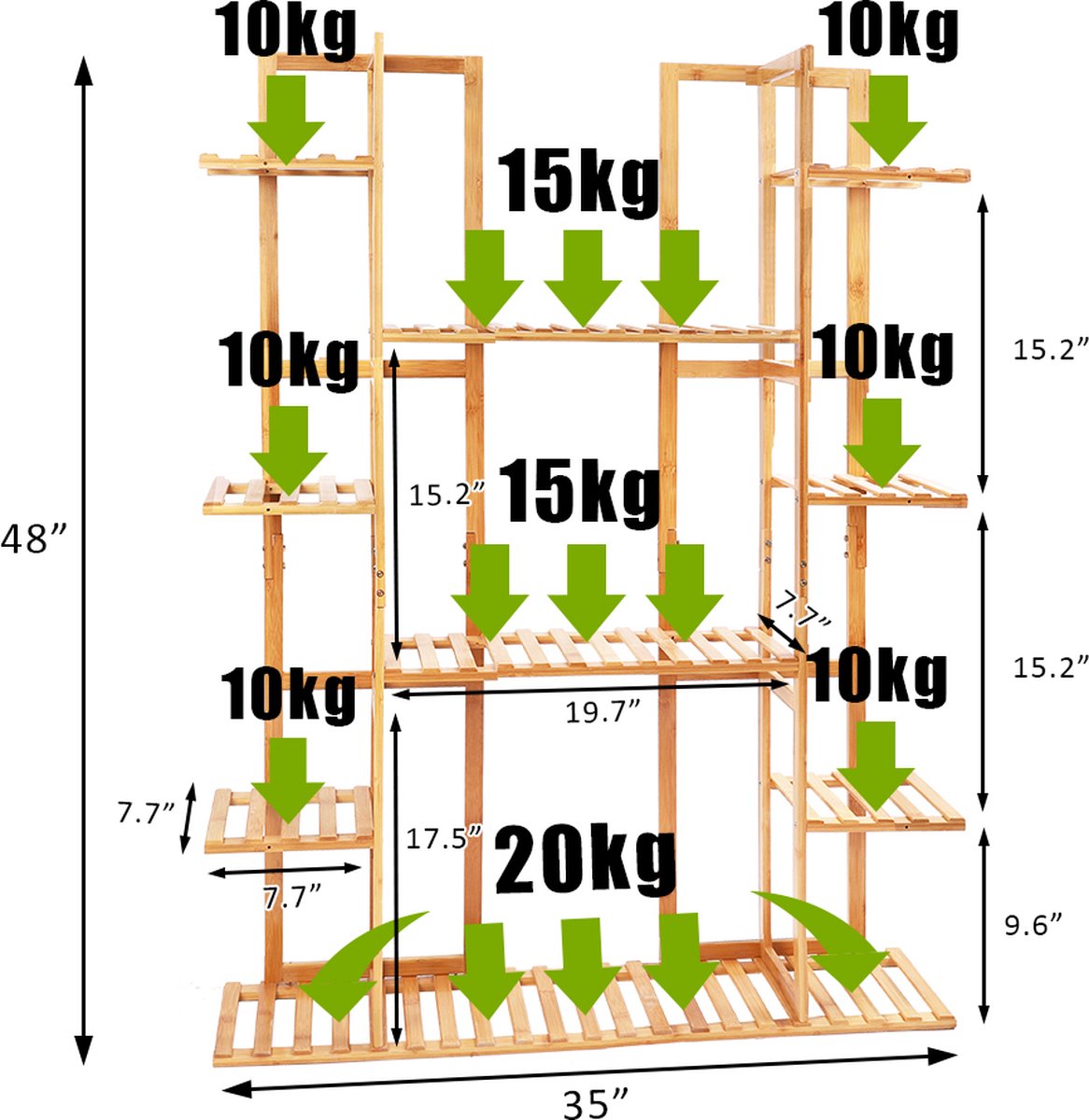 Plantendisplayrek - Wandrek - Voor Planten - Champagnevorm - Ladderrek - 9 Planken - 9 Lagen - Plantenrek - Bamboe - Binnen/buiten