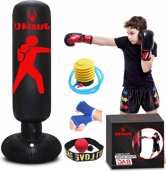 Vrijstaande Opblaasbare Boksbal met Reflexbal - Inclusief Handbandages & Luchtpomp - Onmiddellijke Terugslag - Binnen & Buiten Vechtsport Praktijk muziek boks machine