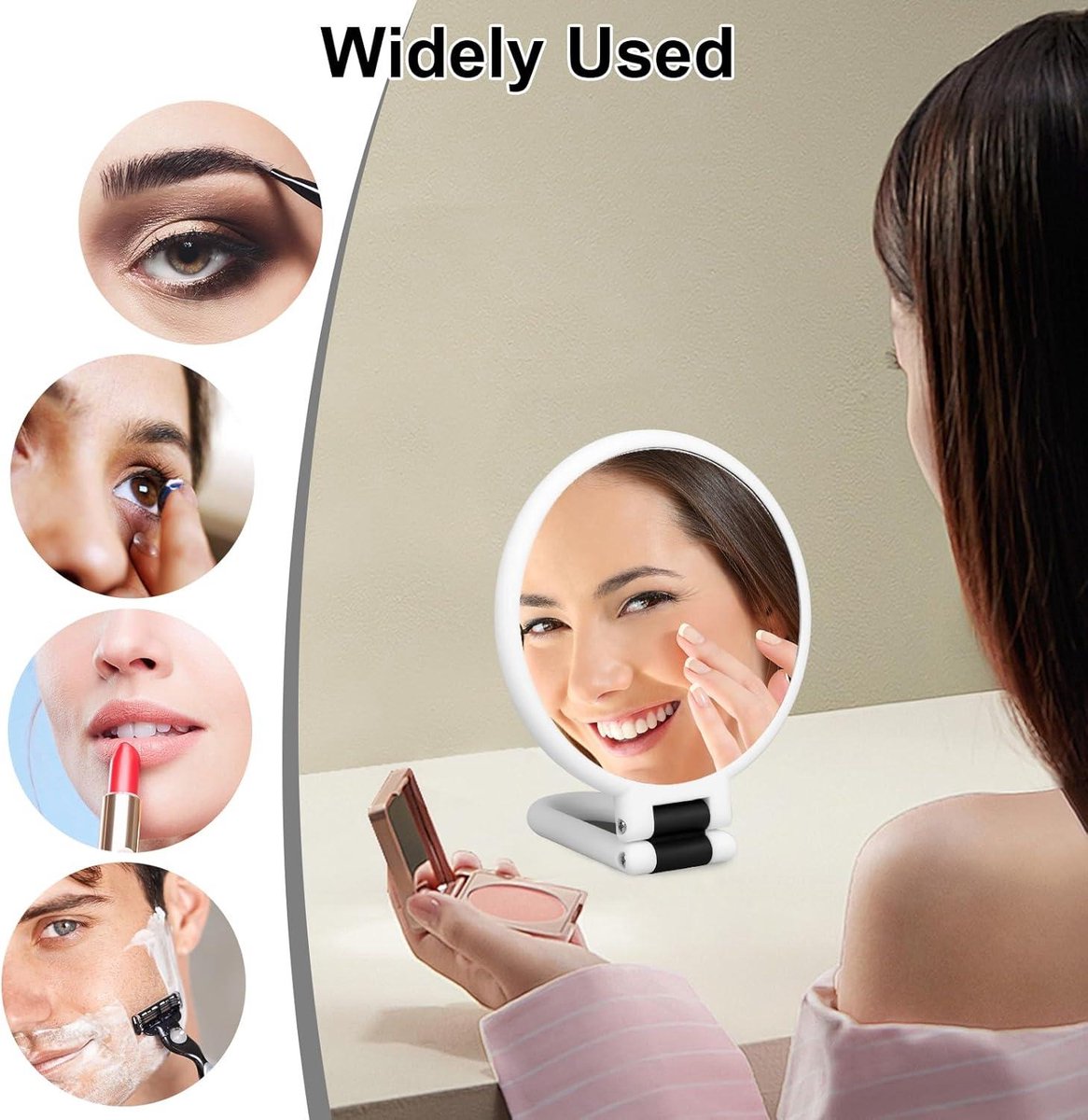 Make-up Spiegel Handheld Opvouwbaar Reisspiegel voor Vrouwen en Mannen - 15X Vergrotende Spiegel Dubbelzijdig