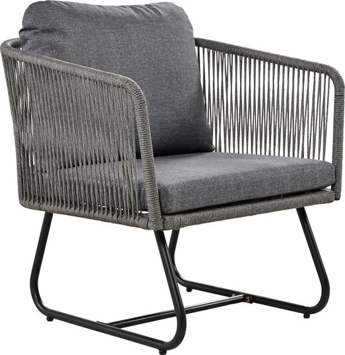 Tuinloungeset met gegalvaniseerd ijzeren frame, tuinmeubelset van touw, grijs touw, verstelbare poten, glad glazen tafelblad, 5-delige set, inclusief alle zit- en rugkussens
