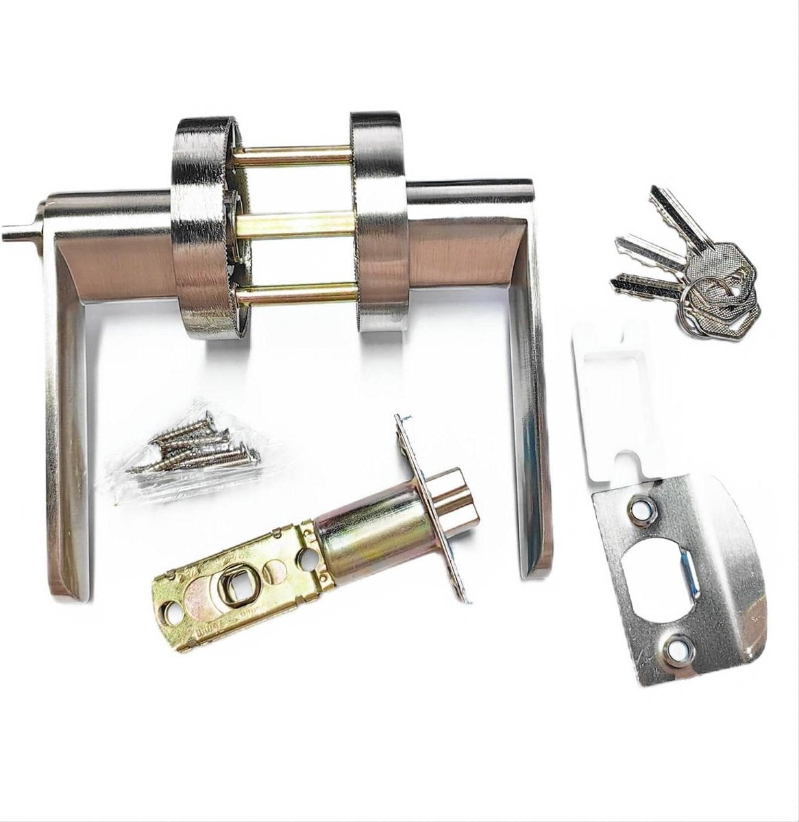 Door Handle Lock Interior Privacy for Bedroom-Closet-Office, Size 60/70mm Round Silver Door Knob Latch