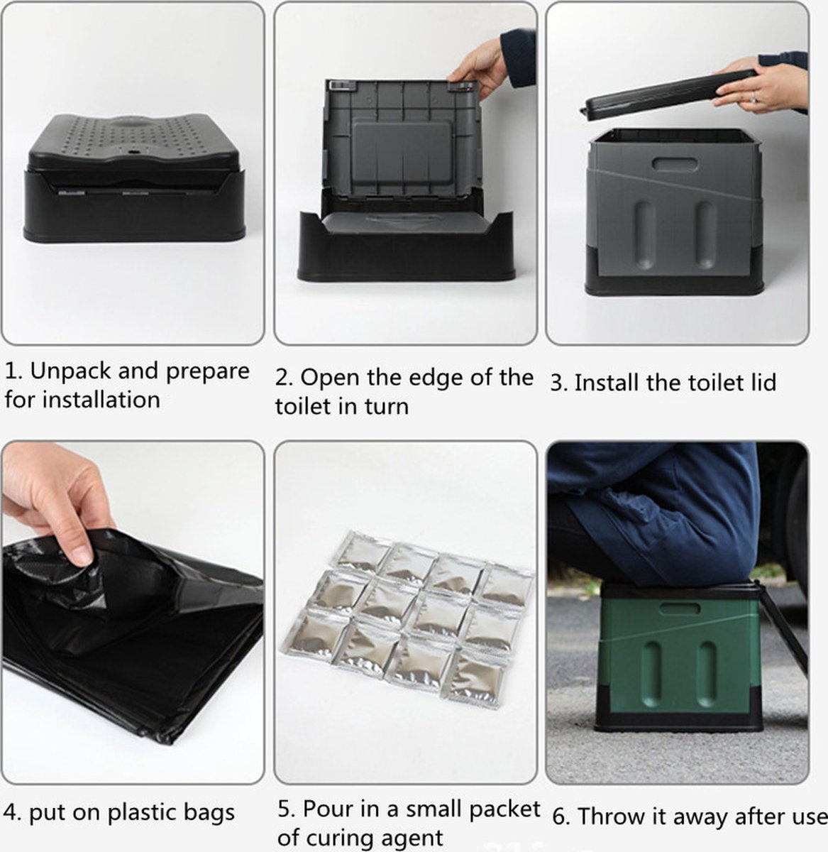 Folding toilet - Camping Toilet - gray (including 12 sets of accessories)