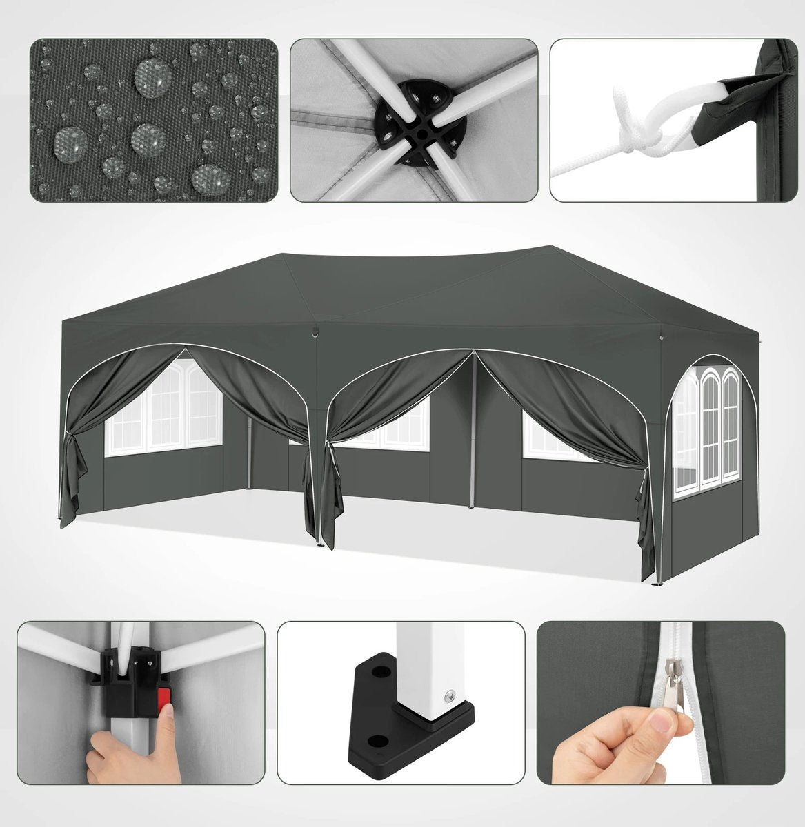 vanBoni - Partytenten - Partytent opvouwbaar - Partytent easy up met zijwanden - Waterdicht en Weersbestendig - 3x6 m - Grijs