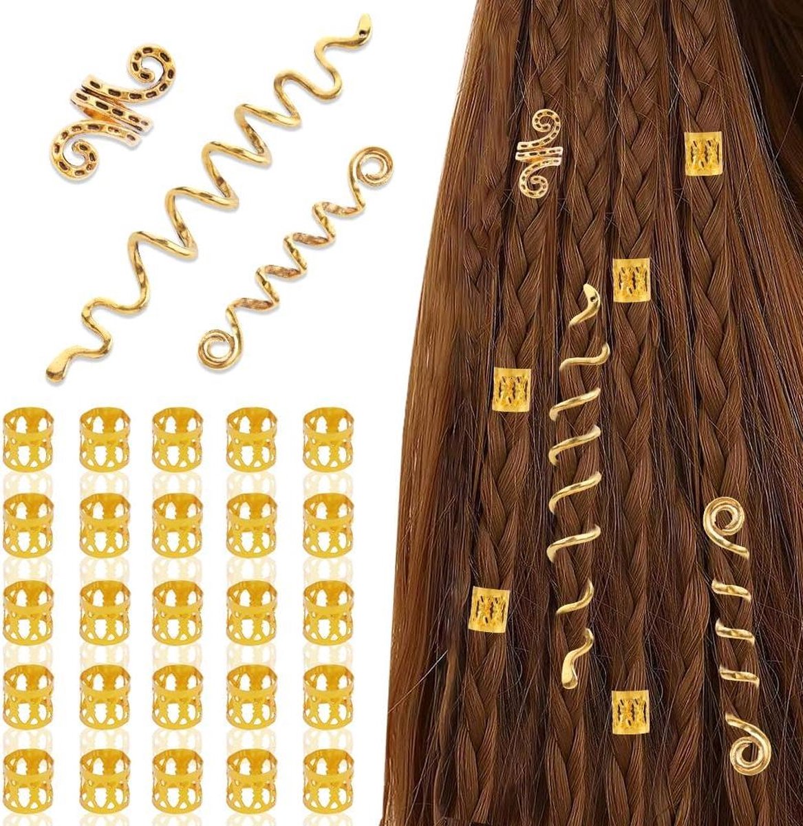 Spiraal Dreadlocks Haarklem Metalen Haarmouwtjes - Vlechtringen Clips - ACWOO Haaranhangers - Vlecht Decoratie - Dreadlocks Accessoires voor Dames Heren - Hip Hop Party Muziek Festival
