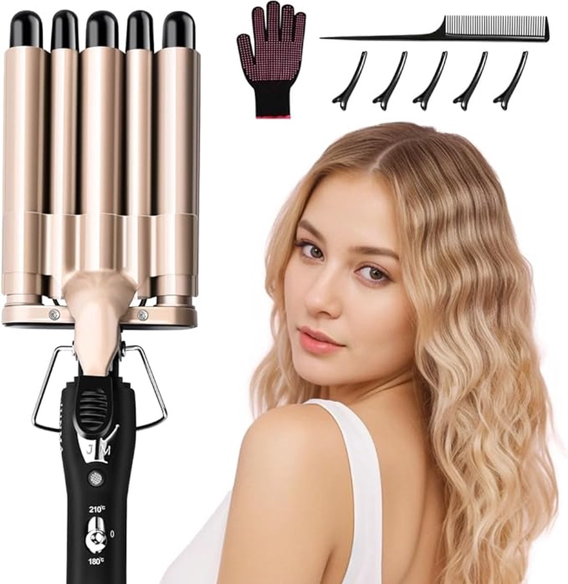 Curling iron - 5 Barrel Curling Iron - Wavy Hair Device - Ceramic - Gold - Beauty - Hair Straightener - Simple