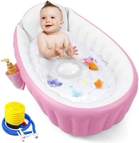Inflatable baby bathtub, portable travel baby bath tub for infants, toddler bath with air pump, foldable non-slip shower tray, mini air swimming pool for newborns