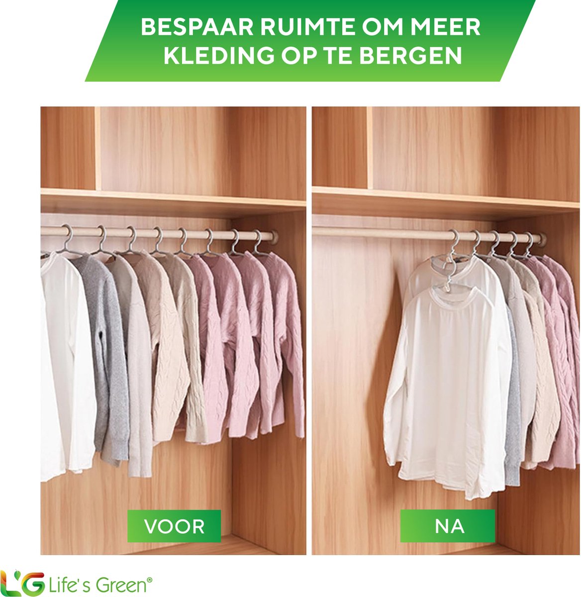 Life's Green® - Kledinghangers - 24 stuks - Kledinghanger LGS1860 - Stapelbaar