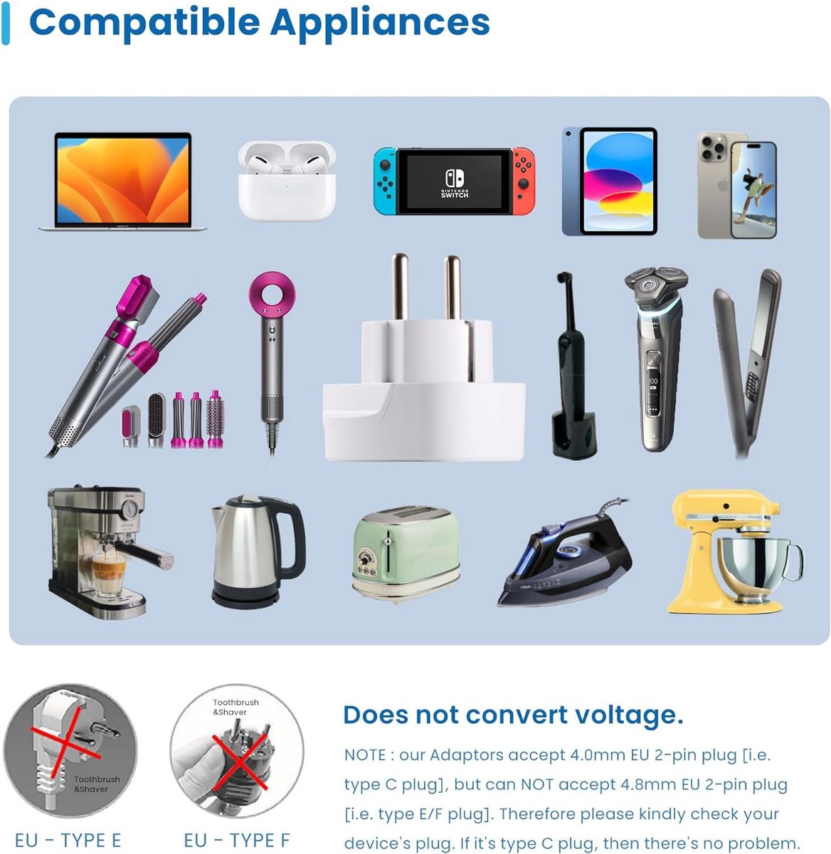 Ewent Universal World Europe Travel Adapter - USA-UK-AUS-China-Switzerland to Schuko Socket (IT-ES-DE-EU) compact
