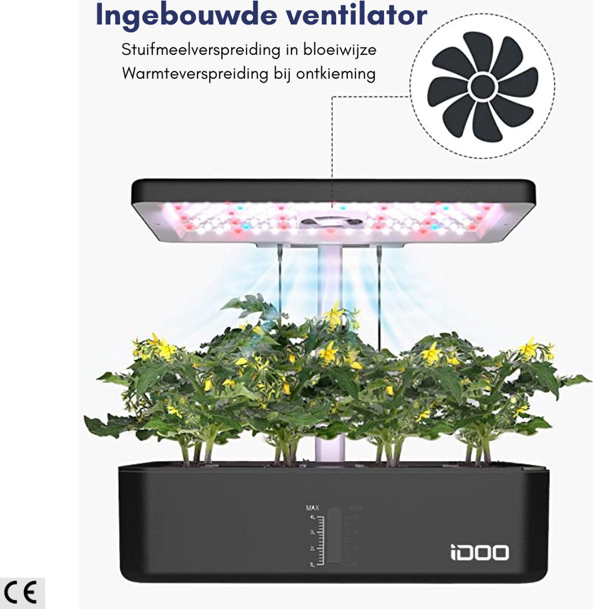 Kweekbak - Tuinbak - Indoor Kruidentuinkit - Hydrocultuur Kweeksysteem - Led-Groeilicht voor Thuiskeuken - 12 Pods - Automatische Timer Kiemkit - In Hoogte Verstelbaar