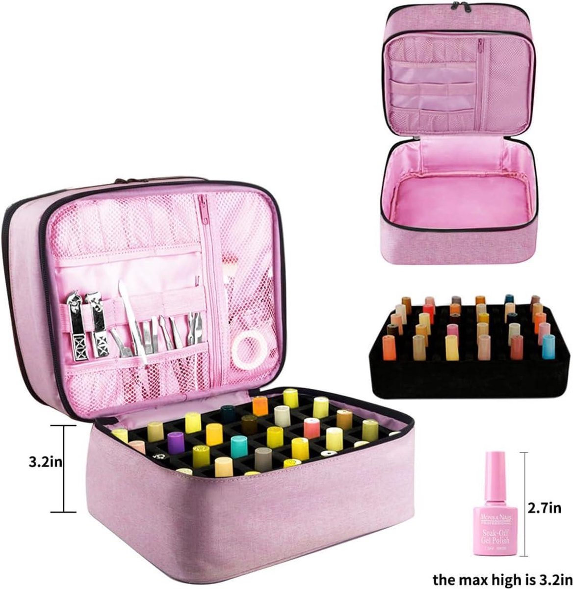 Double Nail Polish Storage Bag - Organizer for 30 Bottles - Portable Nail Polish Carrying Case with UV Lamp - Nail Art Accessories Nail Polish Case