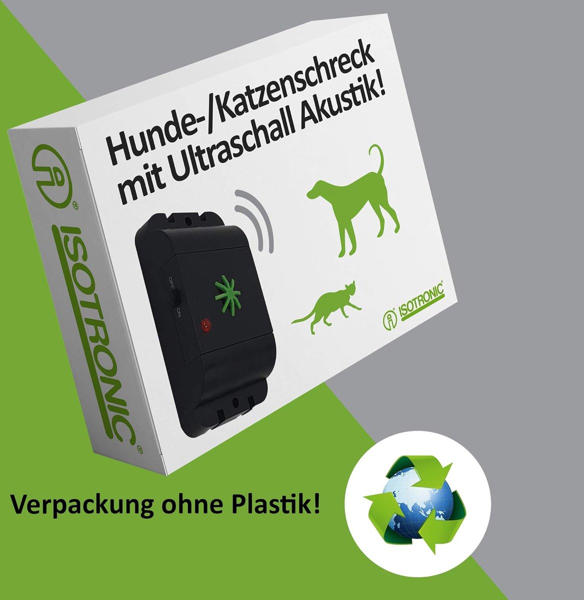 Mobile dog and cat repeller with ultrasonic sound for shed garden car and garage against habituation effect
