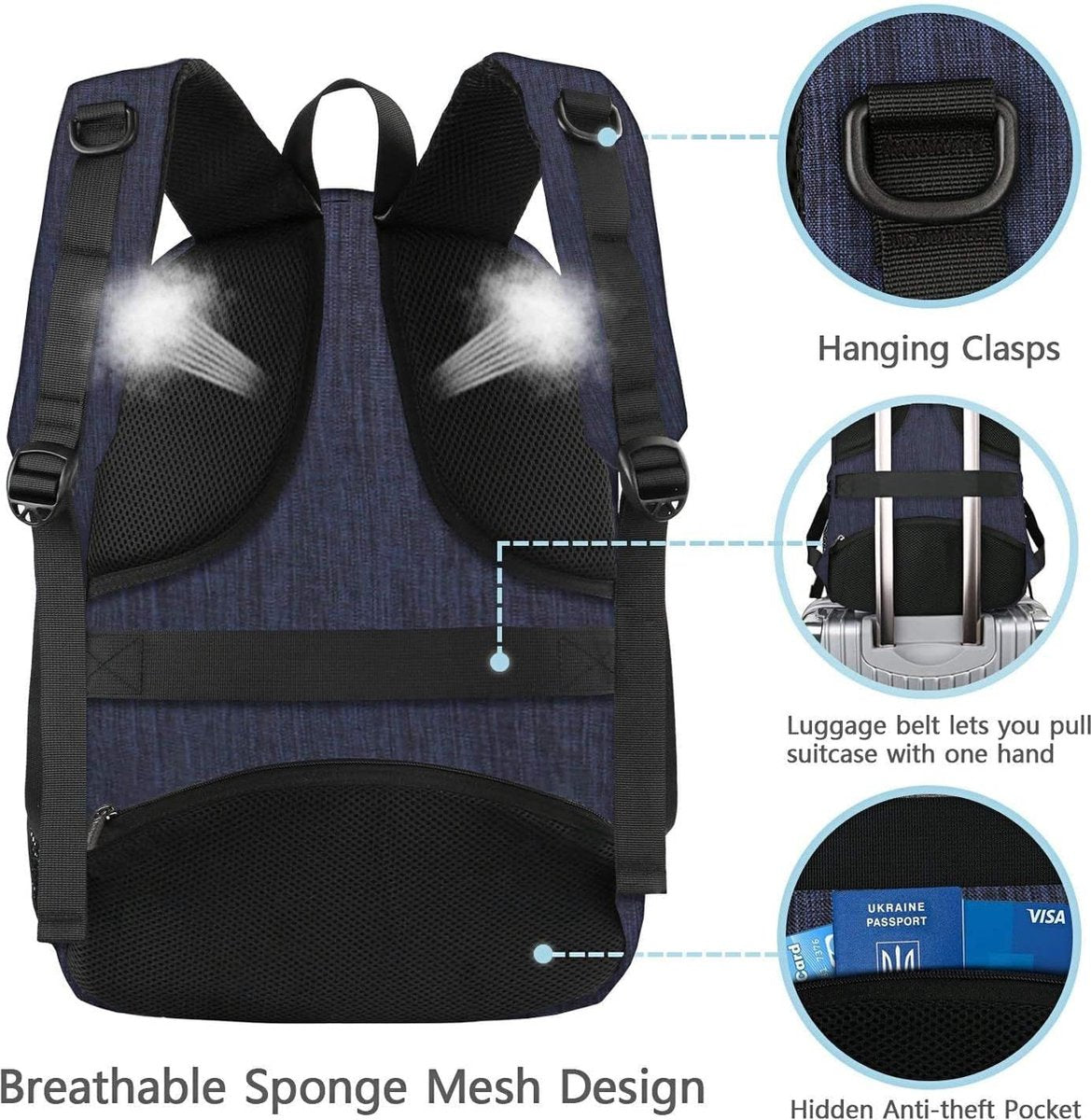 MATEIN Laptoptas voor heren, school, werk, USB-oplaadpoort, multifunctioneel, anti-diefstal, zakelijke reisrugzak, waterdichte schoolrugzak, 15,6 inch laptoprugzak