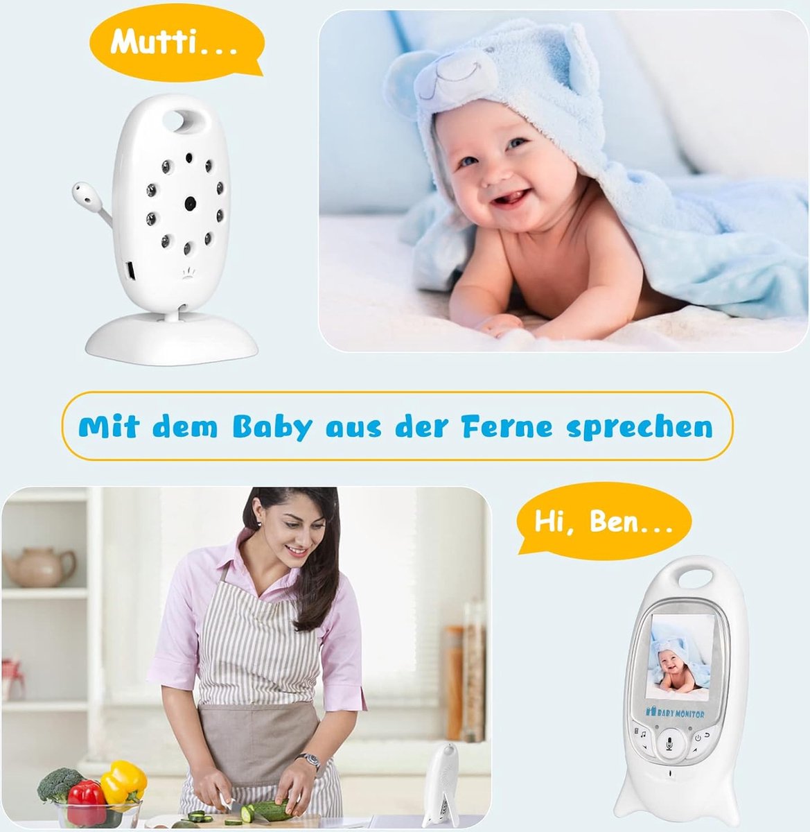 Babyfoon - Baby Monitor - Babyfoon Met Camera - Zonder Wifi Baby Geboorte Video Deurtelefoon Draadloze Audio Tweerichtingscommunicatie 2,4 GHz Temperatuursensor Nachtzicht LCD-scherm Babyfoon voor Babykamer