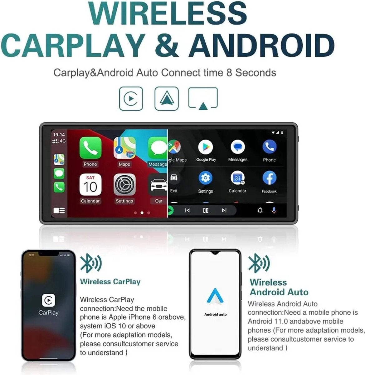 Carplay Scherm - Touchscreen - Navigatiesysteem Auto - Voor Apple & Android - Universeel - Carplay Draadloos - Multimedia Autoradio - 10,26 INCH