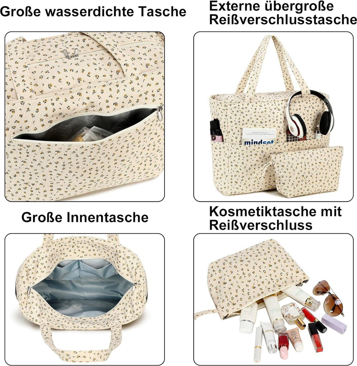 Large strandtas dames - schoudertas met ritssluiting - waterdicht en zanddicht - handtas voor gym en zwembad - met nat vak - reizen zwembad Tote bag met rits