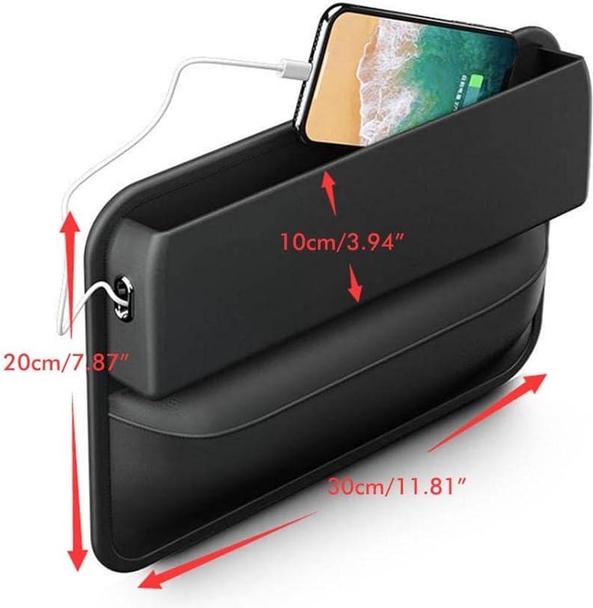 Car seat organiser van PU-leer - universele zijzak organiser met opbergvakken voor autoaccessoires, mobiele telefoons, kaarten en sleutels
