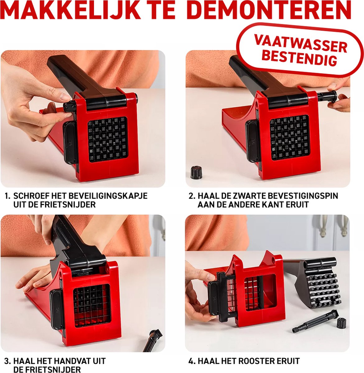 Friesnijder - Patatsnijder - Groentesnijder - Roestvrijstalen Snijrooster - Raspen, Schillers & Snijders - Rood