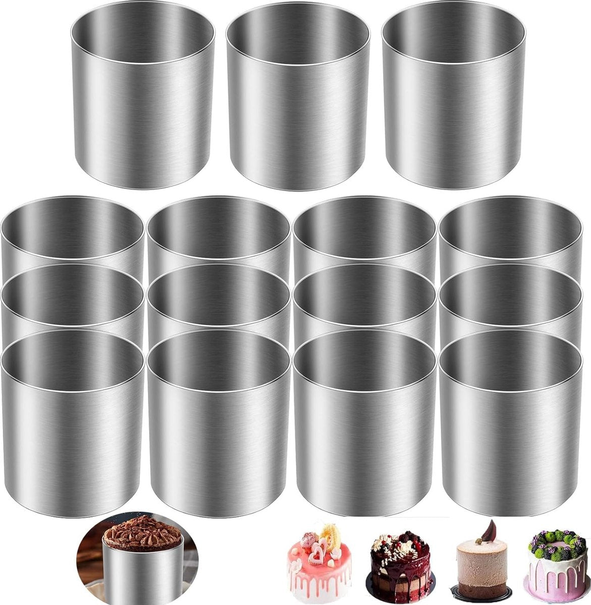 15 stuks roestvrijstalen mousse ringen, ronde uitsteekvormpjes, cakevorm, keuken, bakken, gebak gereedschap voor taart, fondant, enz.