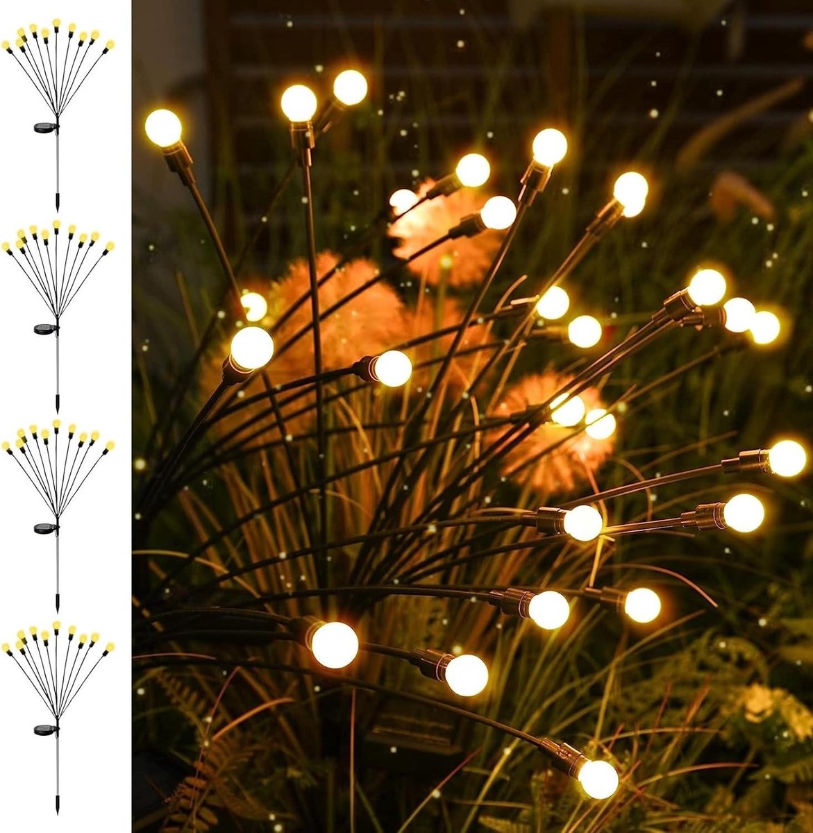 Firefly Solar Garden Lights - 4 Pack 10 LEDs IP65 Waterproof - Outdoor Lights for Patio Balcony Pathways Lawn Solar Landscape Lights