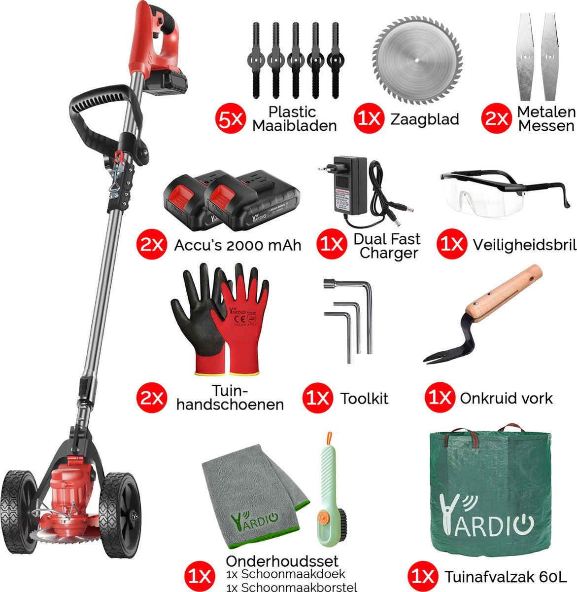 TGT500W-Premium - Grastrimmer - Bosmaaier - Grasmaaier - Op Wielen - Draadloos Met 2x Accu