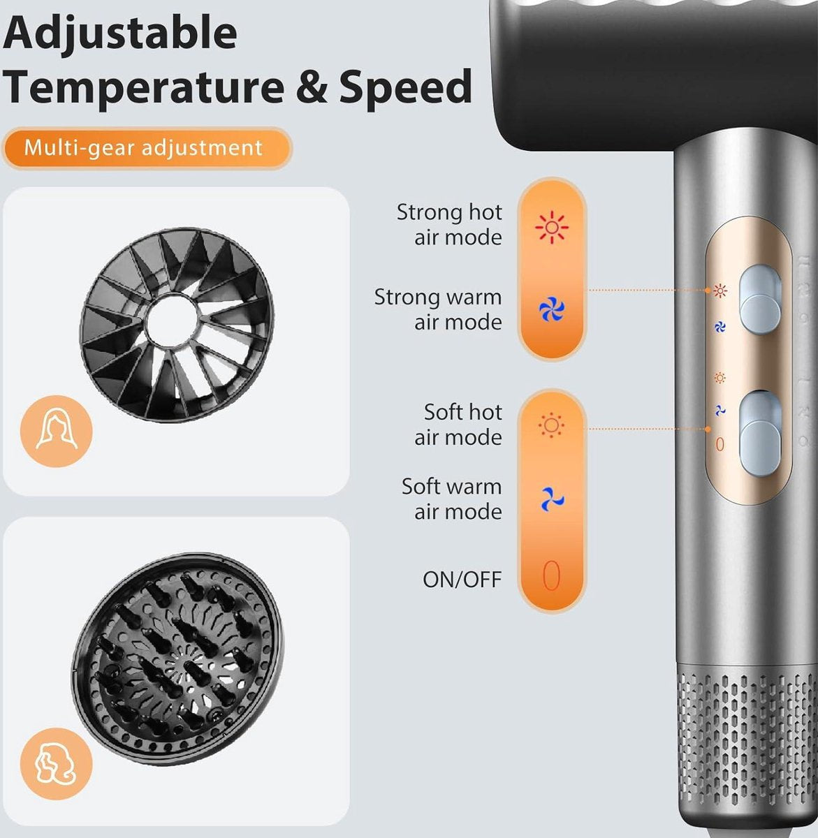 Ionische Föhn 2400 W Professionele Haardroger met 1 Concentrator - Diffuser 2 Snelheden en 3 Temperaturen