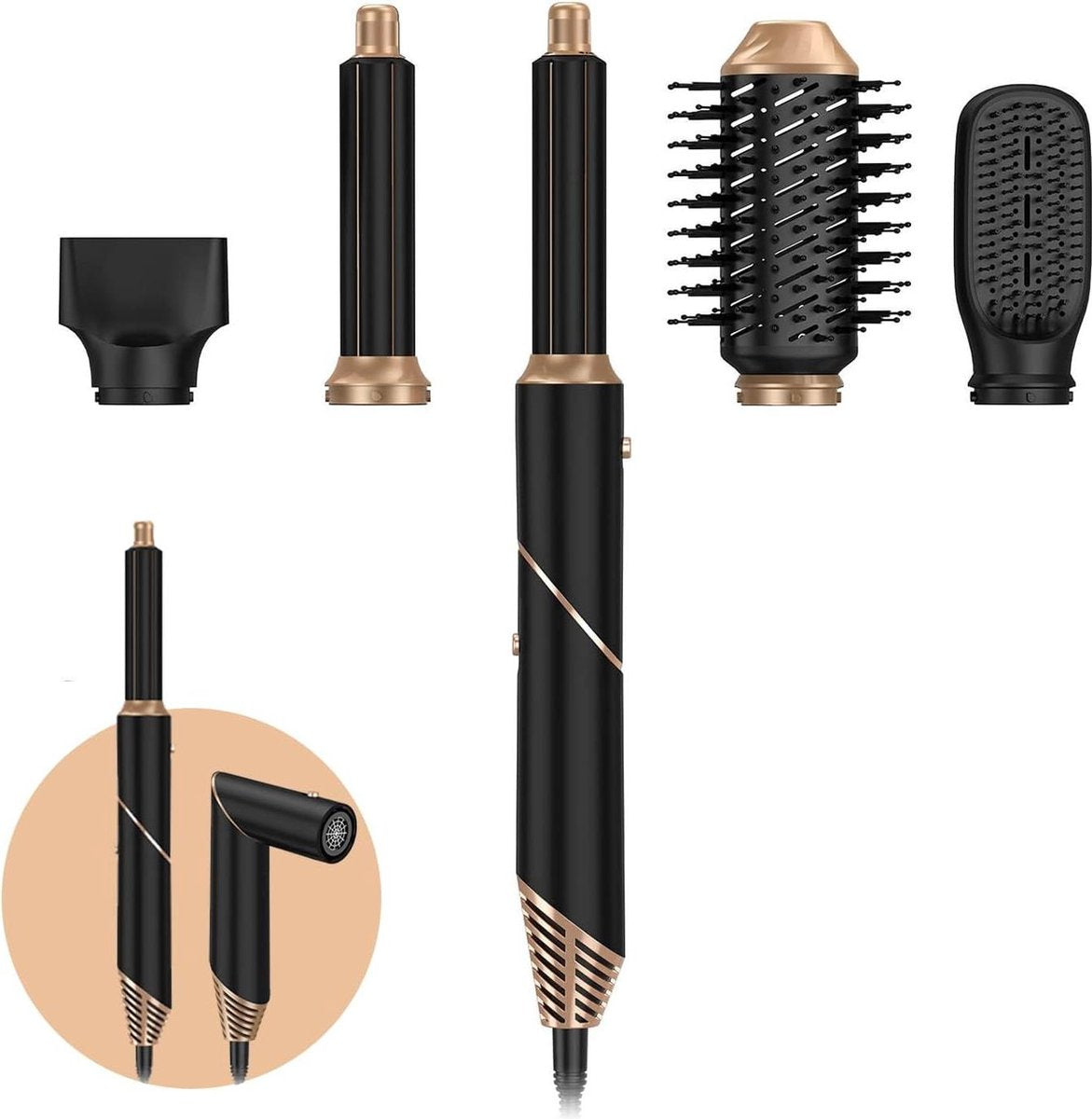 Föhnborstel 5-in-1 - Krultang - Föhnborstel - Multistyler - Haardroger - Hairwrap - Heteluchtborstel - Met Hittebestendige Handschoen - Zwarte Editie