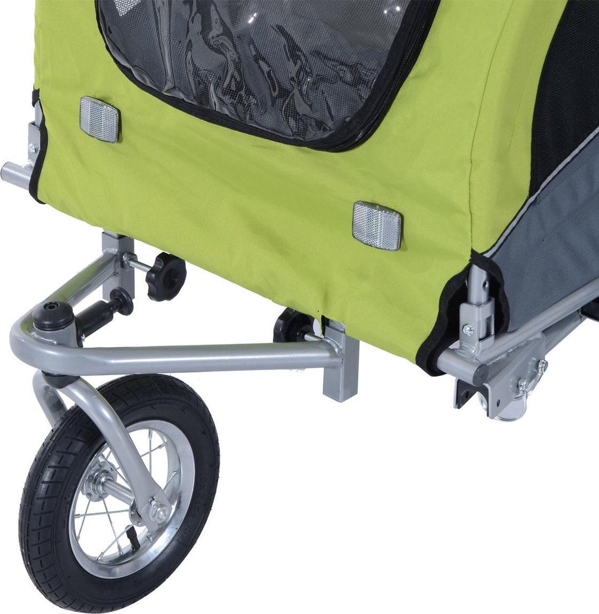 Hondenfietskar - Fietskar - Hondenaanhanger - Buggyfunctie - Geveerd en geremd - Groen/Grijs - 130 x 90 x 110