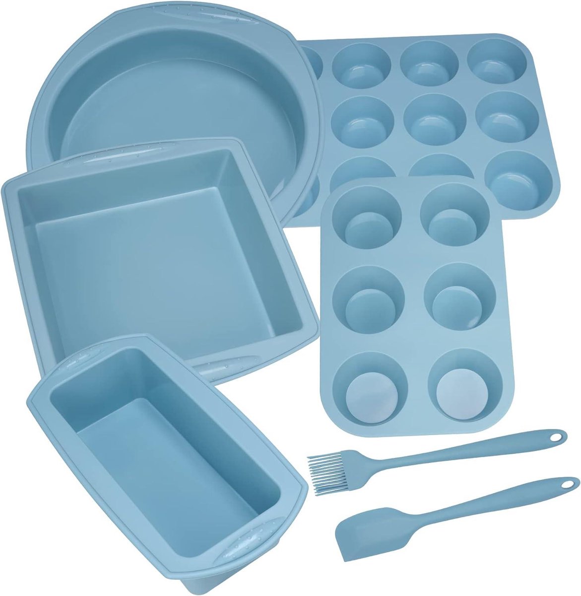 7-in-1 Siliconen Bakvormen Set - Antiaanbak Bakblikken - Cakevorm Broodbakvorm - Muffinvorm Taartvorm - Ronde Cakepan - Bakplaat Siliconen Cakeblikken - Bakken Cookie Pizza Brood Muffinvorm